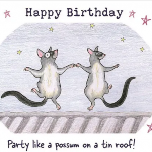 Birthday card - possums dancing