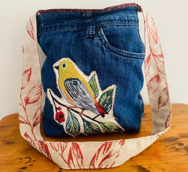 Bird and butterfly - denim bag
