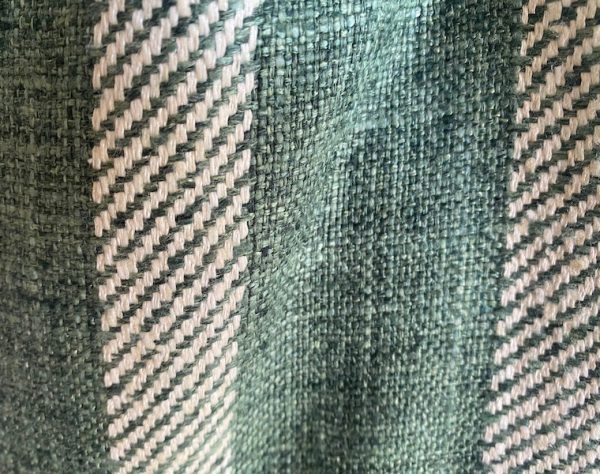 Green and white textured upholstery fabric