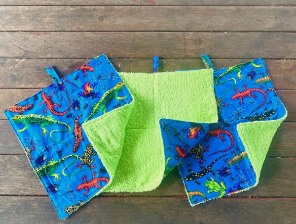 Unpaper towels - set of 3 - lizards, frogs and bugs