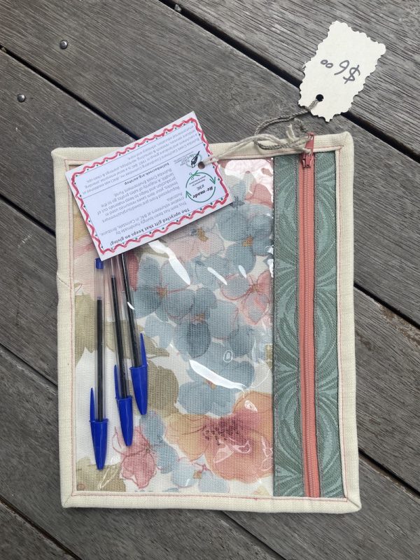 Zip bag with flower fabric and clear plastic front